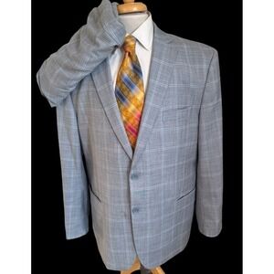 Giorgio Fiorelli 50R Slim Fit Suit Pants 38x32 Gray Blue Windowpane Plaid Jacket